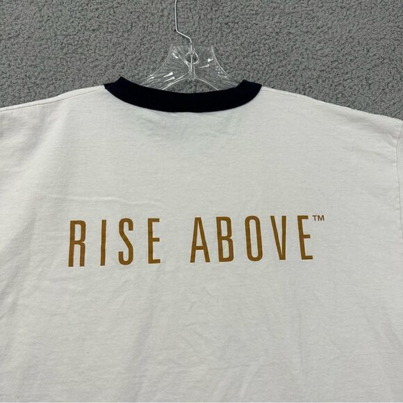 VTG 90s Martell Cognac Wrap Print XL Rise Above White Navy Ringer Tee - Picture 7 of 12